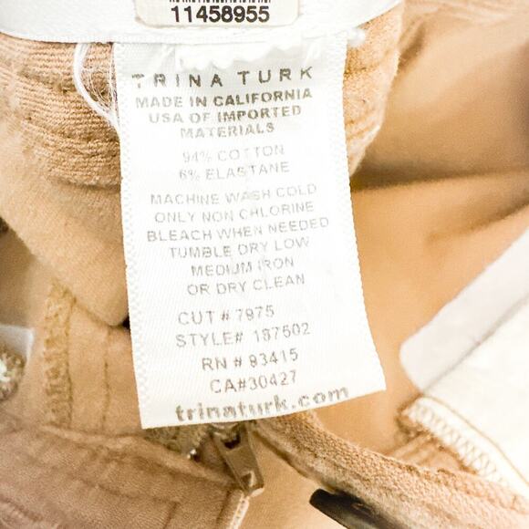 Trina Turk Cropped Khaki Wide Leg Zip Fly Denim Pants Size 2 - Picture 6 of 8